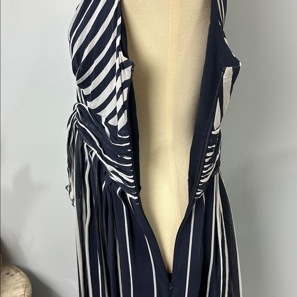 Ann Taylor Women Silk Navy White Stripe Chiffon Dress Size 12 - Picture 6 of 8